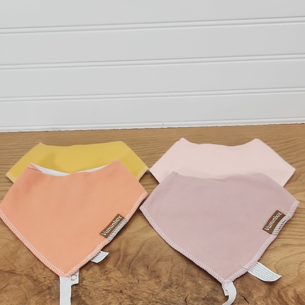 Vuminbox Teething Bibs - Pink, Orange, Yellow, and Purple W/ Teether Strap